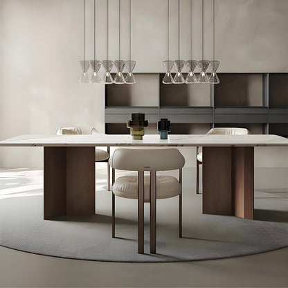62"-78"Modern Rectangular Dining Table with Marble Top & Walnut Wood Base for 6-8