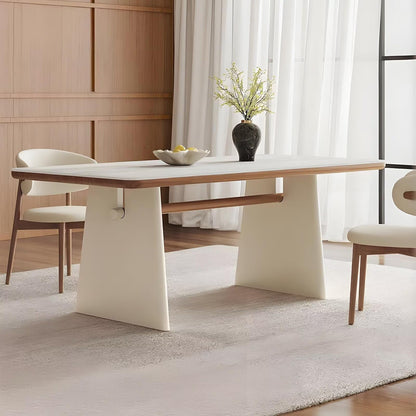 62"-70"Modern Rectangular Dining Table, Neutral Tone with White Base for Small Kitchen