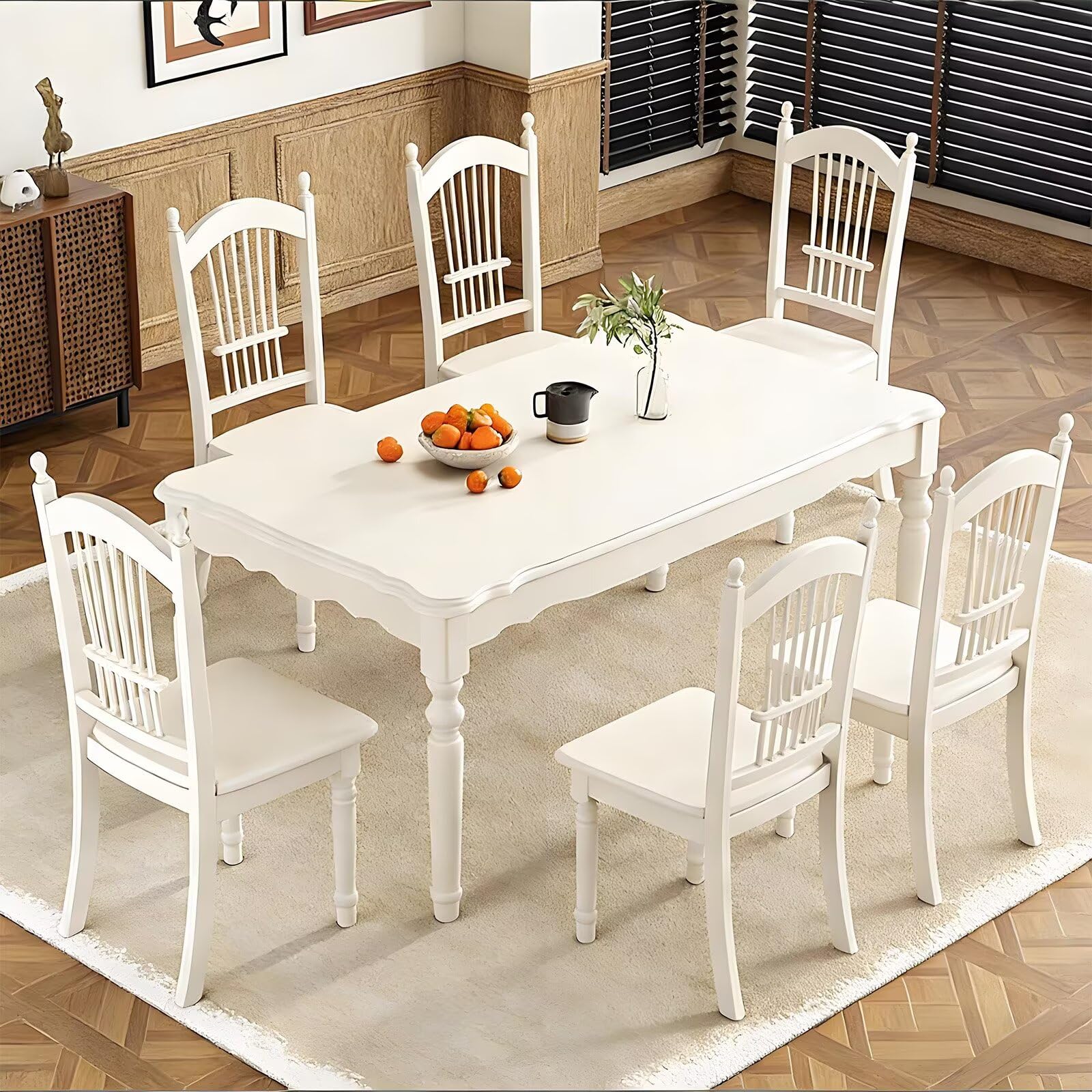 62"-78"Vintage White Wooden Dining Table, Classic Farmhouse Style