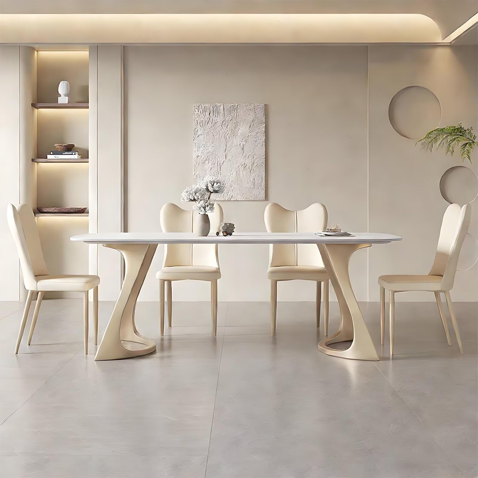 62"-78"Cream Style Sintered Stone Dining Table with Unique Curved Legs for 4-6
