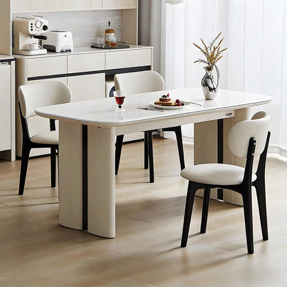 62"-78"Modern Cream White Extendable Dining Table with Glossy Sintered Stone Top