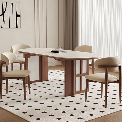 62"-70"Modern Minimalist Oval Dining Table, Neutral Tone with Wood Frame for Home