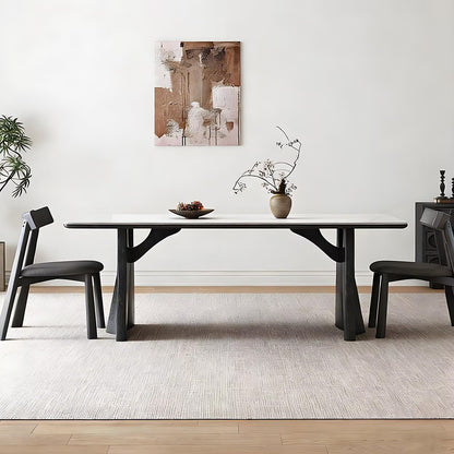 62"-78"Elegant Mid-Century Dining Table, Rounded Edge Top with Solid Wood Supports