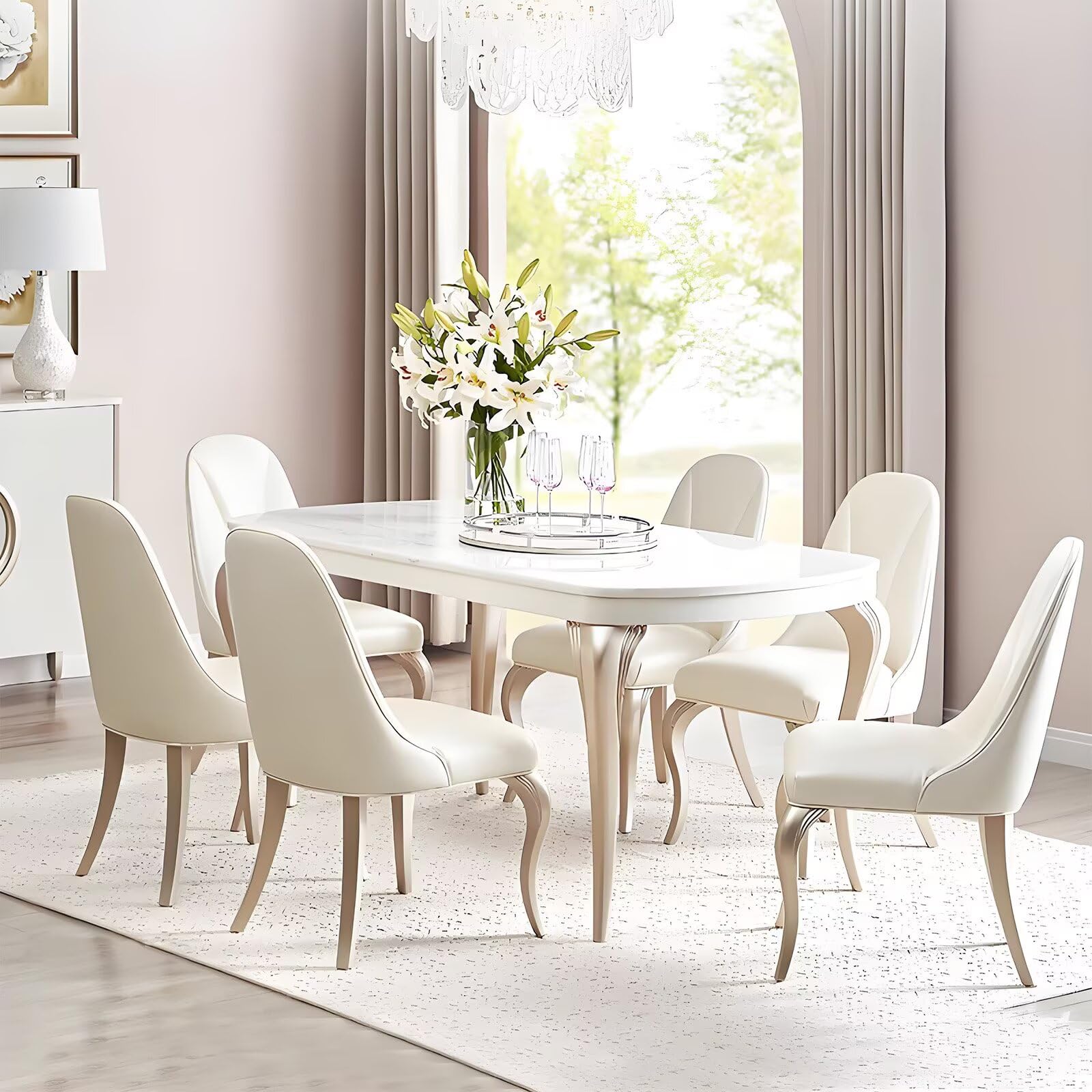 62"Luxury Oval Marble Dining Table with Gold Trim Legs for 6-8 People