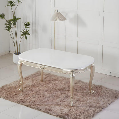 59"-62"Luxury European Dining Table, Oval Marble-Like Top with Curved Gold Legs