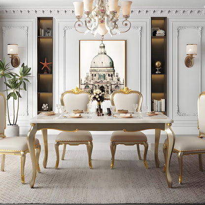 59"-62"Elegant Rococo Dining Table, Cream & Gold Finish for Formal Dining Room