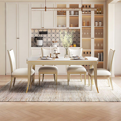 62"-70"Elegant Cream White Sintered Stone Dining Table with Gold Trim for 4-6