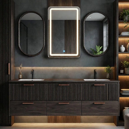 60"-96"Modern Freestanding Bathroom Vanity Set with LED Lighted Mirror & Storage