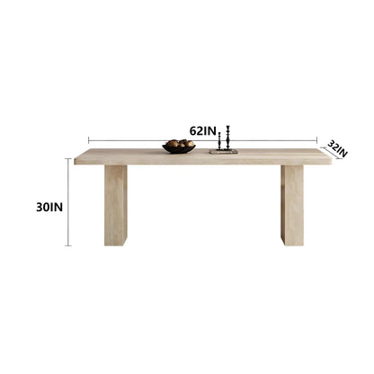 62"-78"Modern Travertine Dining Table, Rectangular Stone Table with Thick Base for 6-8