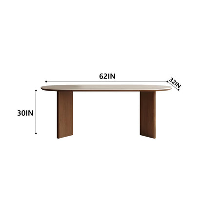 62"-78"Retro Modern Dining Table, Rounded Oval Top with Dark Wood Base for 4-6