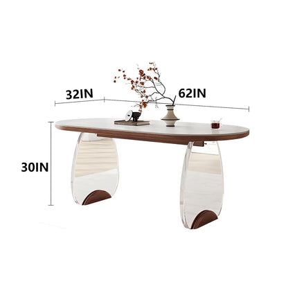 62"-78"Modern Oval Dining Table with Sintered Stone Top & Acrylic Legs for 4-6 People