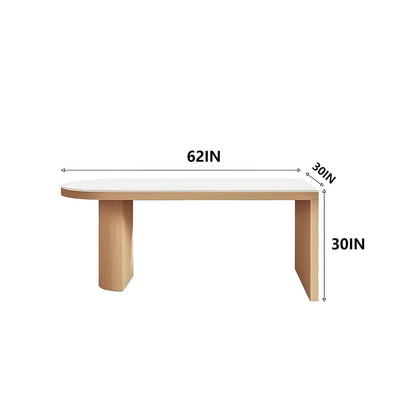 62"-78"Contemporary Mid-Century Dining Table, Cream Top & Natural Wood Legs