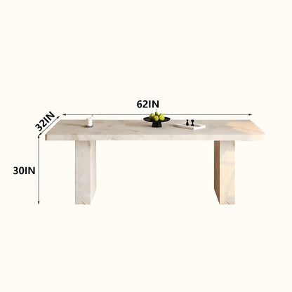 62"-78"Modern Rectangular Dining Table with Natural Marble Top & Thick Block Legs