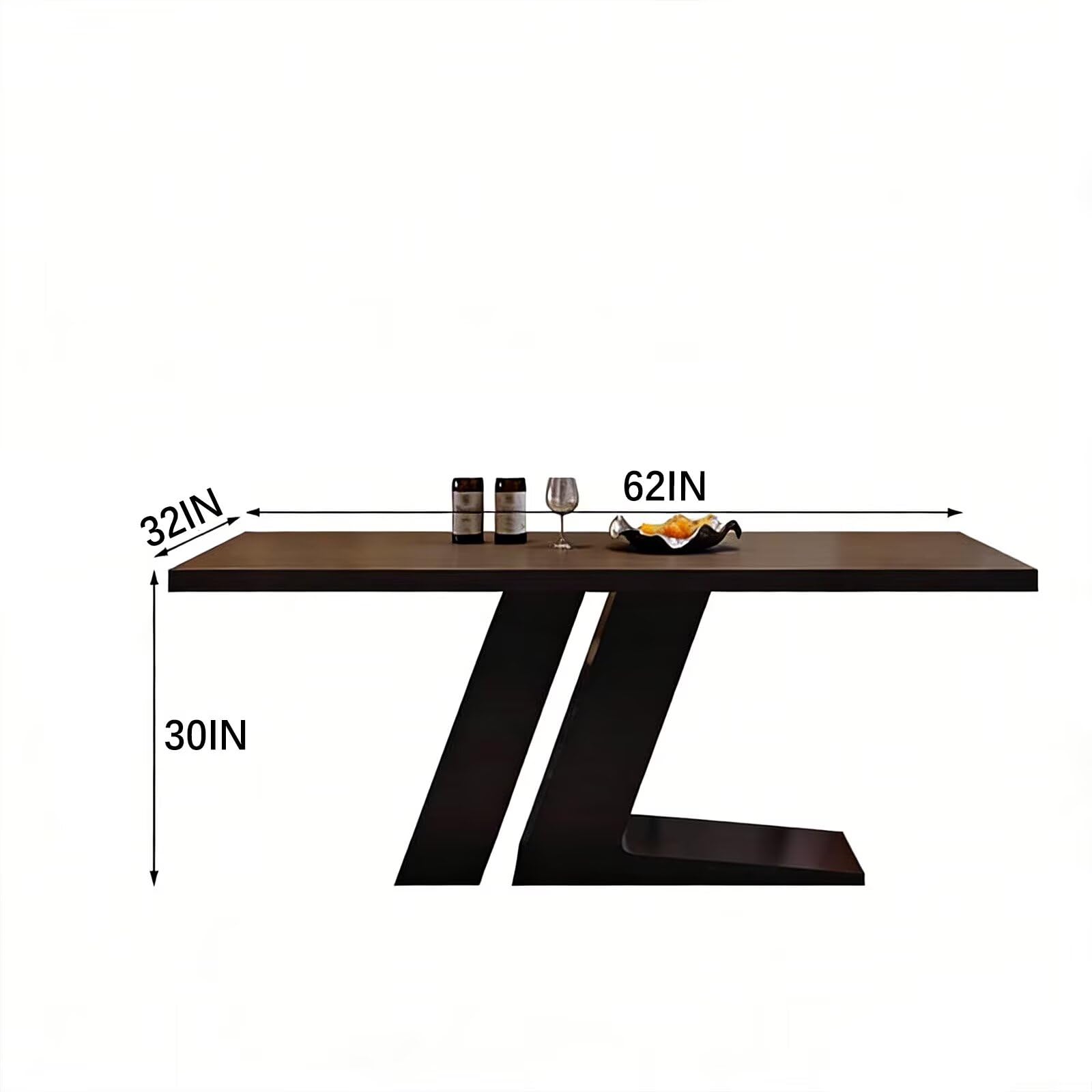60"-70"Modern Black Rectangular Dining Table with Sculptural Geometric Base for 4-6