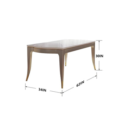 62"-70"Elegant Cream White Sintered Stone Dining Table with Gold Trim for 4-6