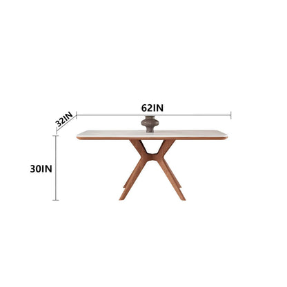 62“-78”Minimalist Scandinavian Dining Table, White Veined Top with Natural Wood Frame