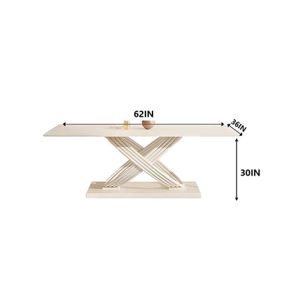 62"-78"Modern Cream White Dining Table with Unique X-Shaped Base