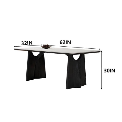 62"-78"Elegant Mid-Century Dining Table, Rounded Edge Top with Solid Wood Supports