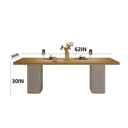 62"-78"Modern Japandi Dining Table, Light Wood Top with Fluted Base for 4-6 People