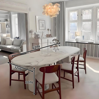 62"-78"Luxury Oval Dining Table with Marble Top & Pedestal Base for 6-8 People