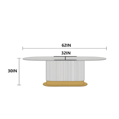 62“-78”Luxury Oval Dining Table with White Marble Top & Gold Base for 6-8 People