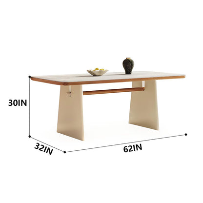 62"-70"Modern Rectangular Dining Table, Neutral Tone with White Base for Small Kitchen