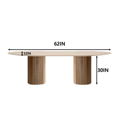 62"-78"Modern Light Wood Oval Dining Table with Fluted Pedestal Base for 6-8