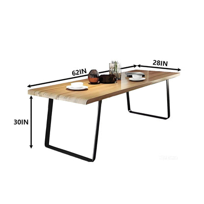 62"-78"Mid-Century Modern Dining Table, Natural Wood Top with Black Metal Legs for 4-6