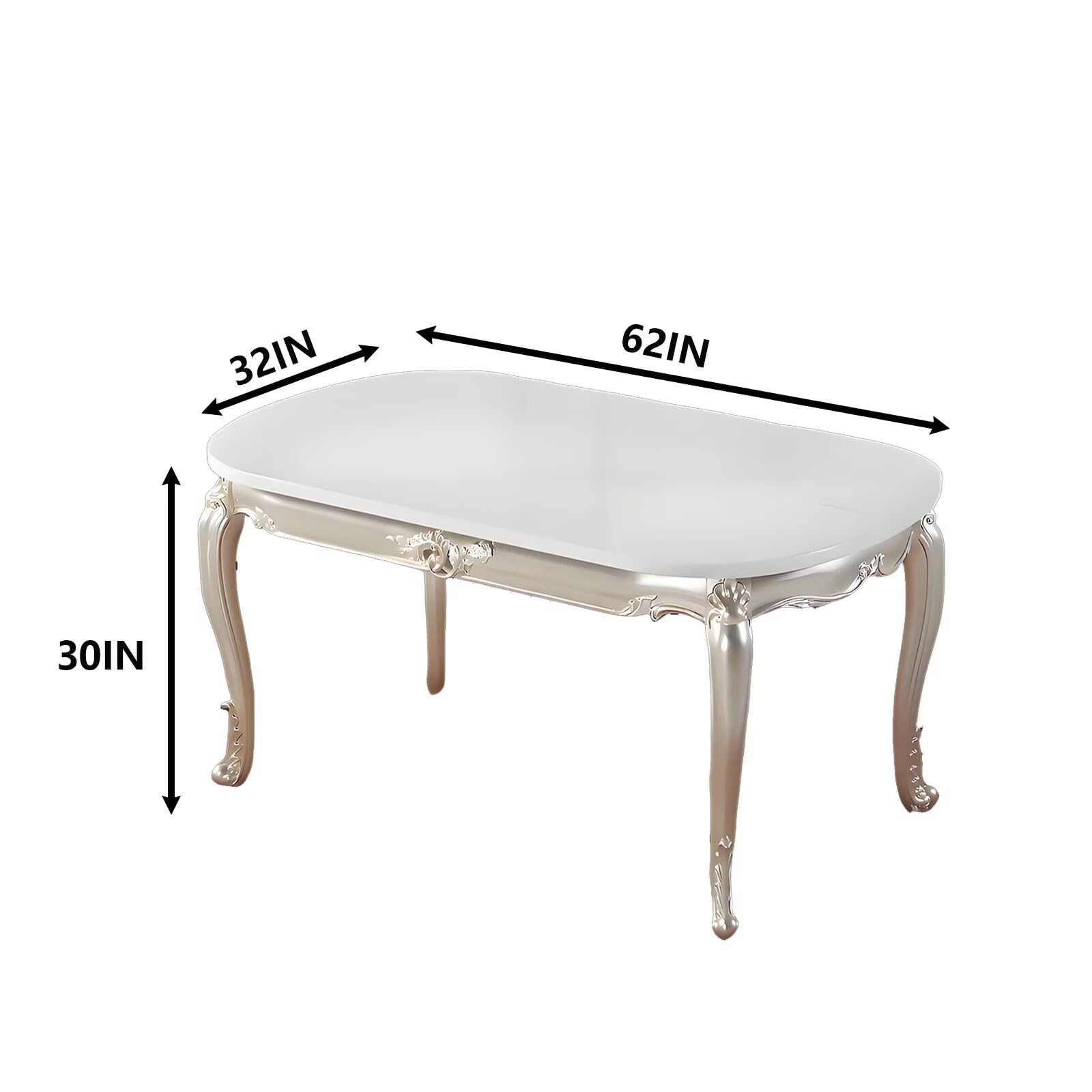 59"-62"Luxury European Dining Table, Oval Marble-Like Top with Curved Gold Legs