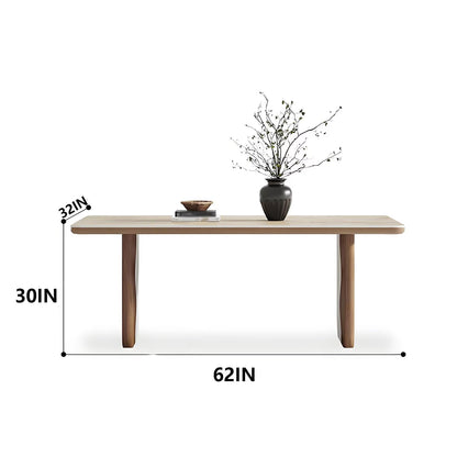 62"-70"Contemporary Cream Wood Dining Table, Stylish Wavy Legs for Dining Room