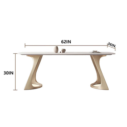 62"-78"Cream Style Sintered Stone Dining Table with Unique Curved Legs for 4-6
