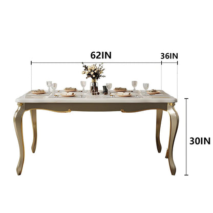 59"-62"Elegant Rococo Dining Table, Cream & Gold Finish for Formal Dining Room