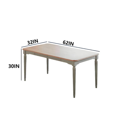62"-78"Retro French Country Dining Table, Light Green Frame with Natural Wood Top