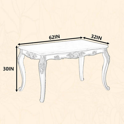 59"-62"Luxury Vintage Dining Table, Curved Legs & Intricate Floral Details