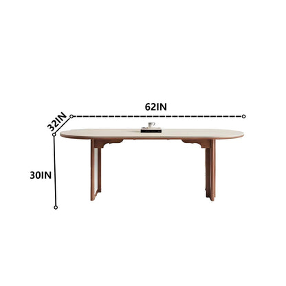 62"-70"Modern Minimalist Oval Dining Table, Neutral Tone with Wood Frame for Home