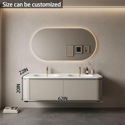 60"-84"Modern Floating Bathroom Vanity Set with Marble Top & LED Backlit Mirror