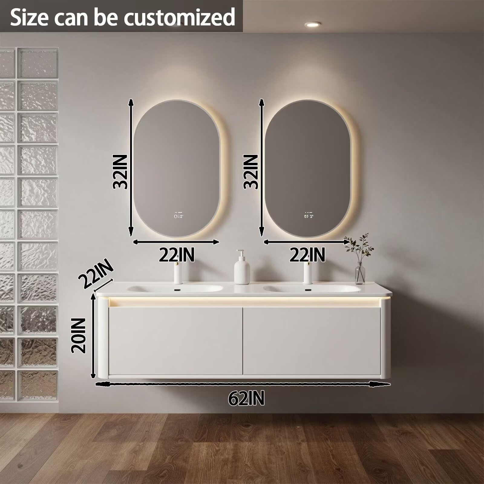 60"-84"Wall Mounted White Bathroom Vanity with Double Sinks & Soft-Close Cabinet Storage