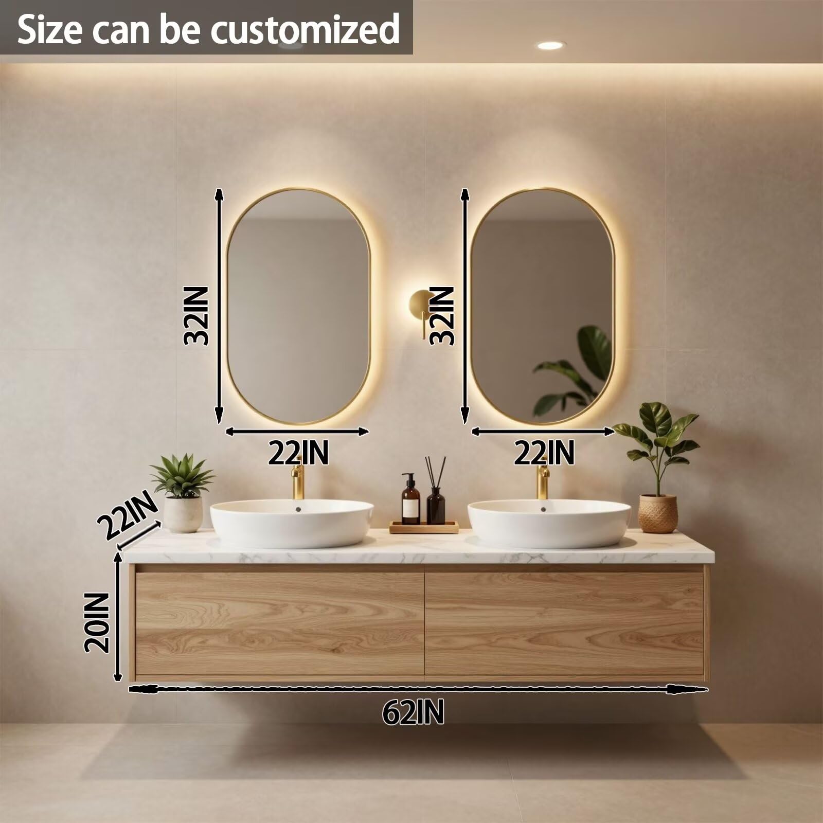 60"-84"Natural Oak Wall-Mounted Vanity with Marble Top & Soft-Close Storage Drawers