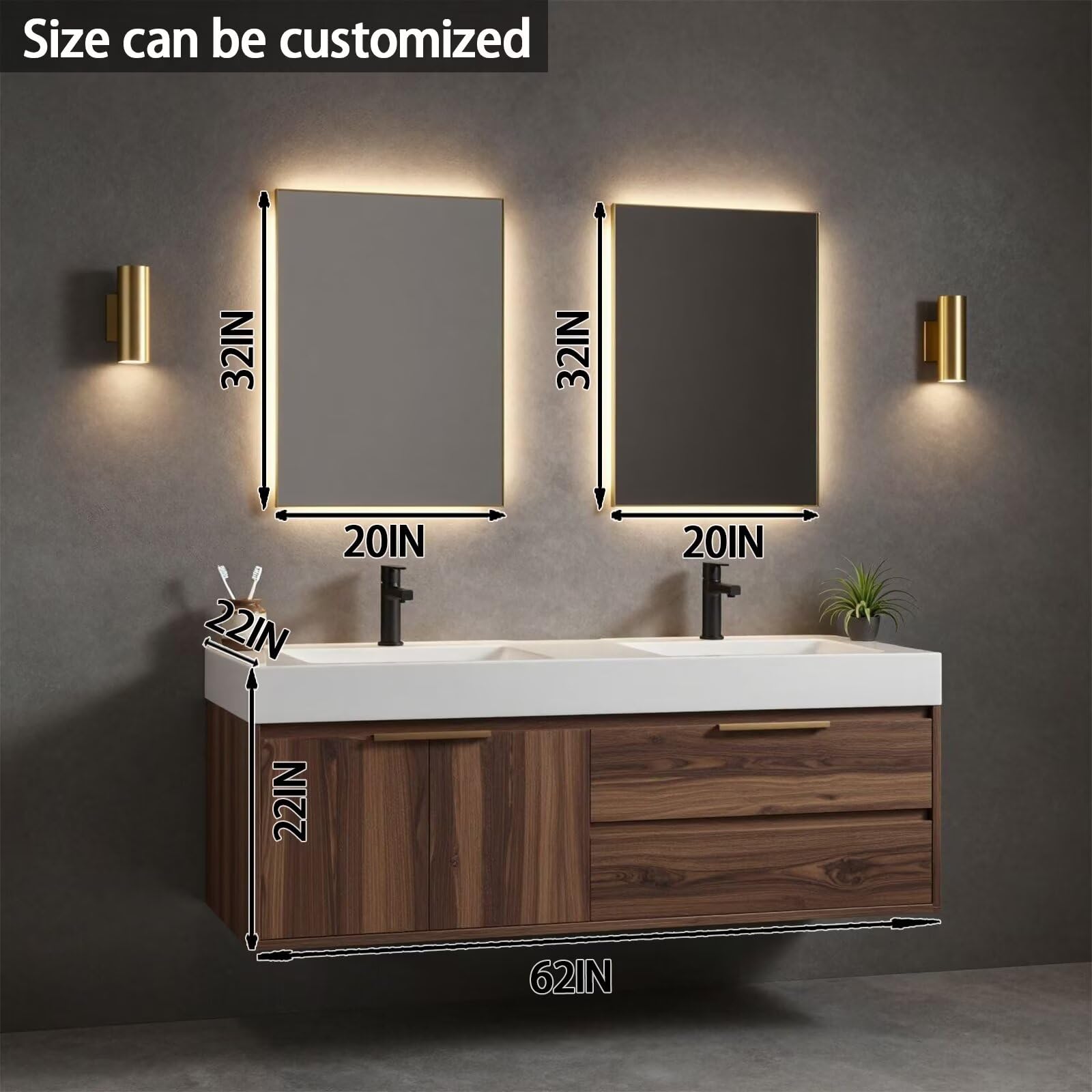 60”-84“Wall-Mounted Bathroom Vanity with Integrated Sink Top & Soft-Close Storage