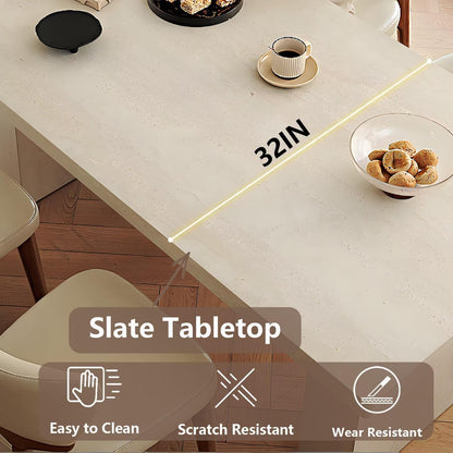 62"-78"Modern Travertine Dining Table, Rectangular Stone Table with Thick Base for 6-8