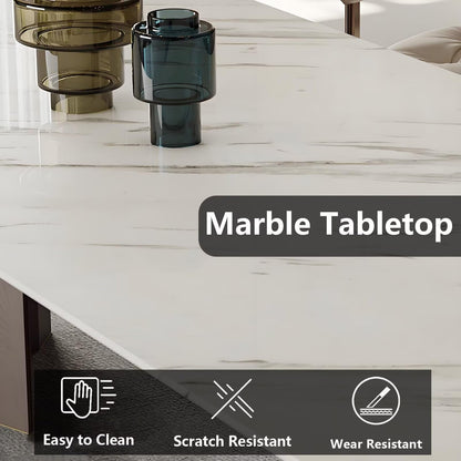 62"-78"Modern Rectangular Dining Table with Marble Top & Walnut Wood Base for 6-8