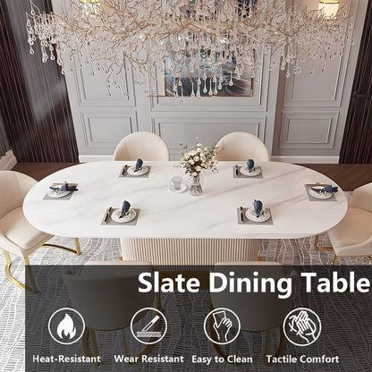 62“-78”Luxury Oval Dining Table with White Marble Top & Gold Base for 6-8 People