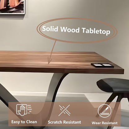 62"-78"Modern Rectangular Dining Table with Walnut Top & Sculptural Wavy Metal Base