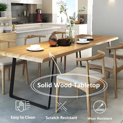 62"-78"Mid-Century Modern Dining Table, Natural Wood Top with Black Metal Legs for 4-6