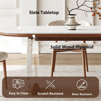 62"-78"Modern Oval Dining Table with Sintered Stone Top & Acrylic Legs for 4-6 People