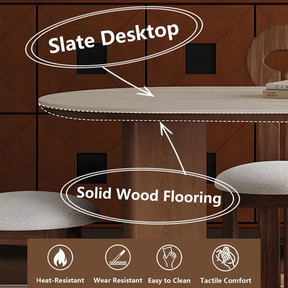 62"-78"Retro Modern Dining Table, Rounded Oval Top with Dark Wood Base for 4-6
