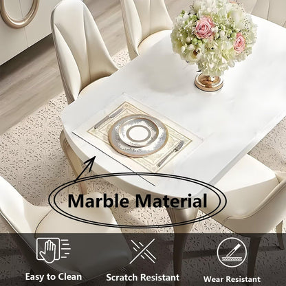 62"Luxury Oval Marble Dining Table with Gold Trim Legs for 6-8 People