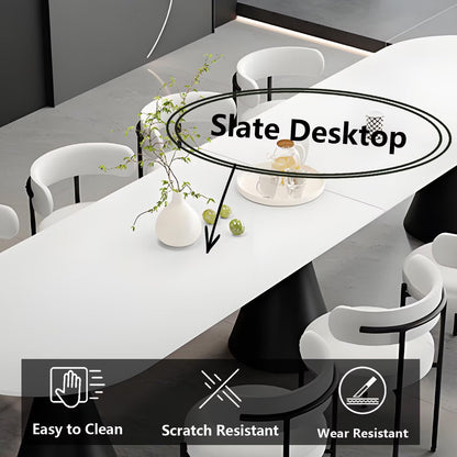 62"-78"Large Capacity Dining Table, Sleek White Oval Top with Modern Cone Base for 8-10