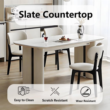62"-78"Modern Cream White Extendable Dining Table with Glossy Sintered Stone Top