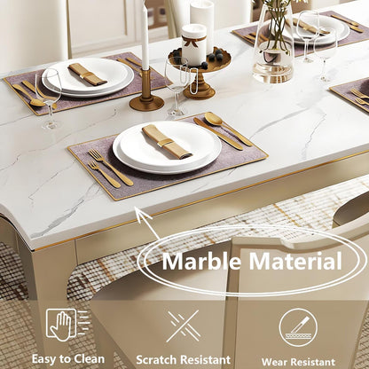 62"-70"Elegant Cream White Sintered Stone Dining Table with Gold Trim for 4-6